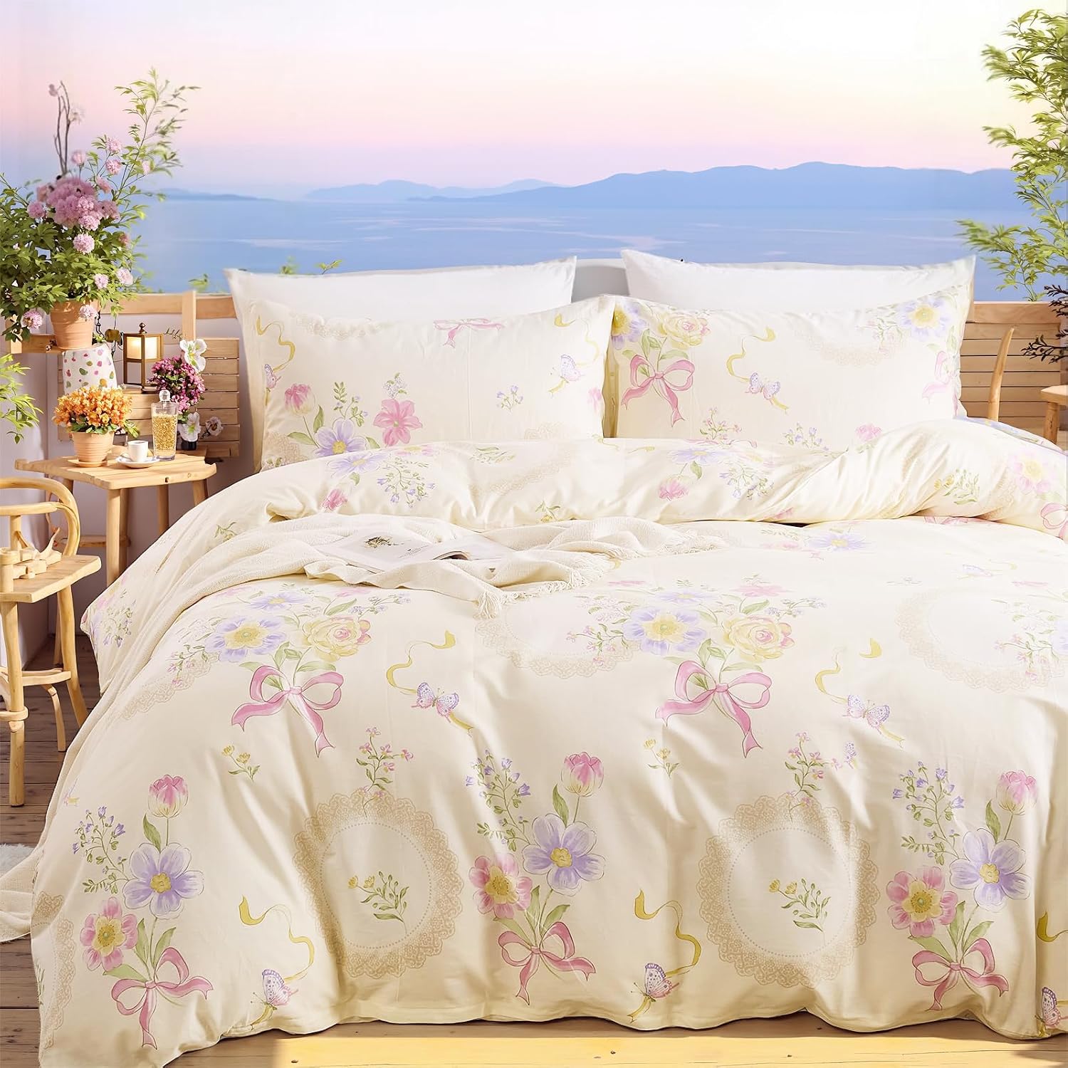 Aesthetic Floral Duvet Cover - Copripiumino con motivo floreale, misura Queen/King