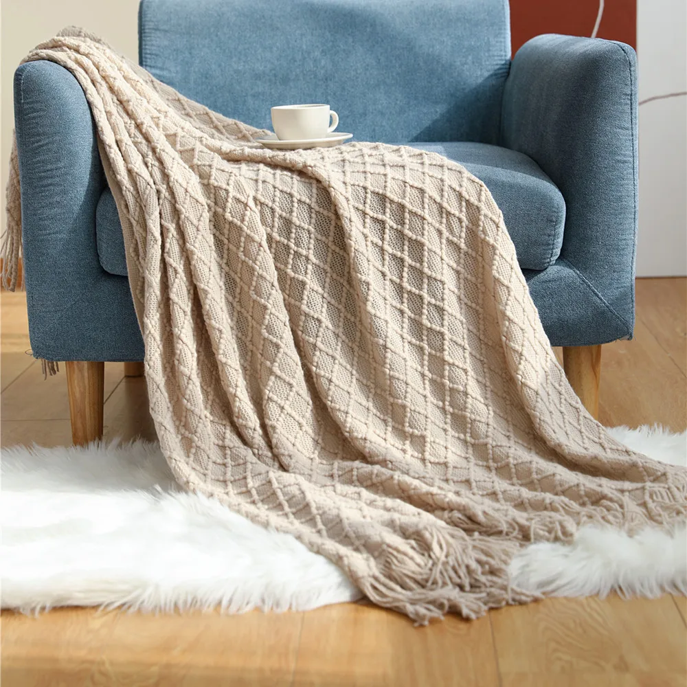 Coperta in maglia a rombi con  - Boho Throw Blanket Fringe recensione e prezzo